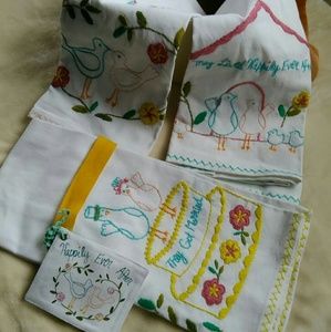 Anthropologie Embroidered Kitchen Hand Towels